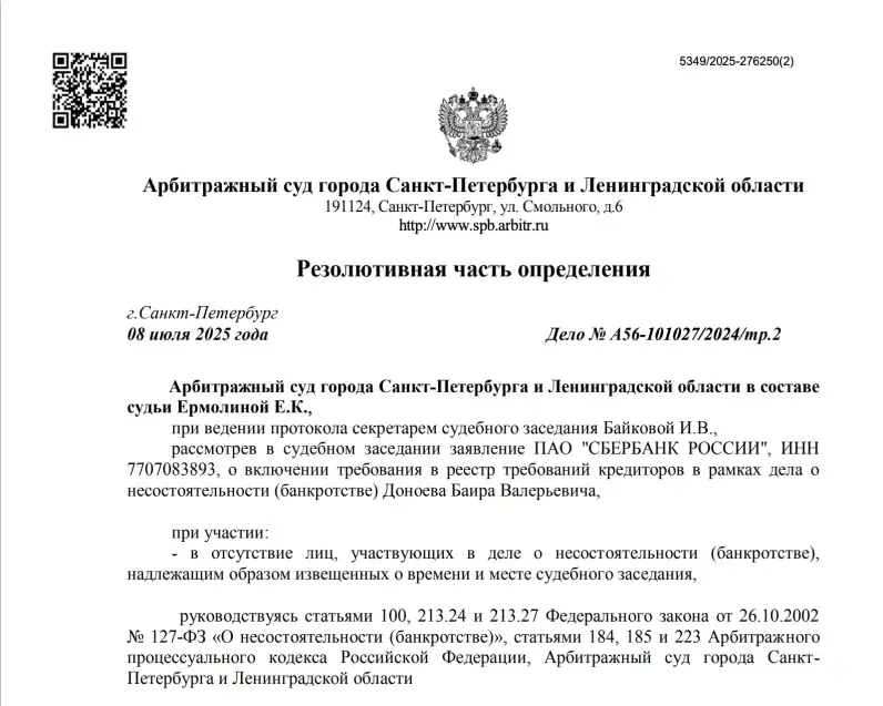 Определение суда – дело А56-101027/2024